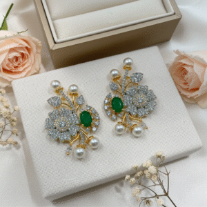Green Stone & Pearl Floral Studs | Radiant Jewels Store