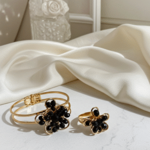 Black Crystal Bracelet and Ring Combo| Radiant Jewels Store