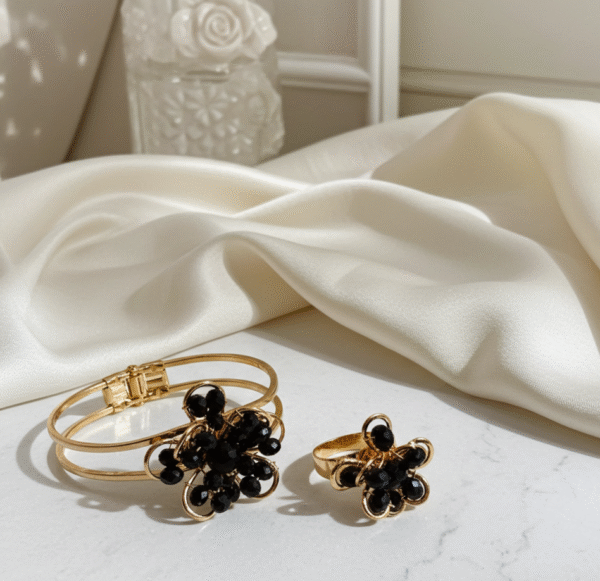 Black Crystal Bracelet and Ring Combo| Radiant Jewels Store