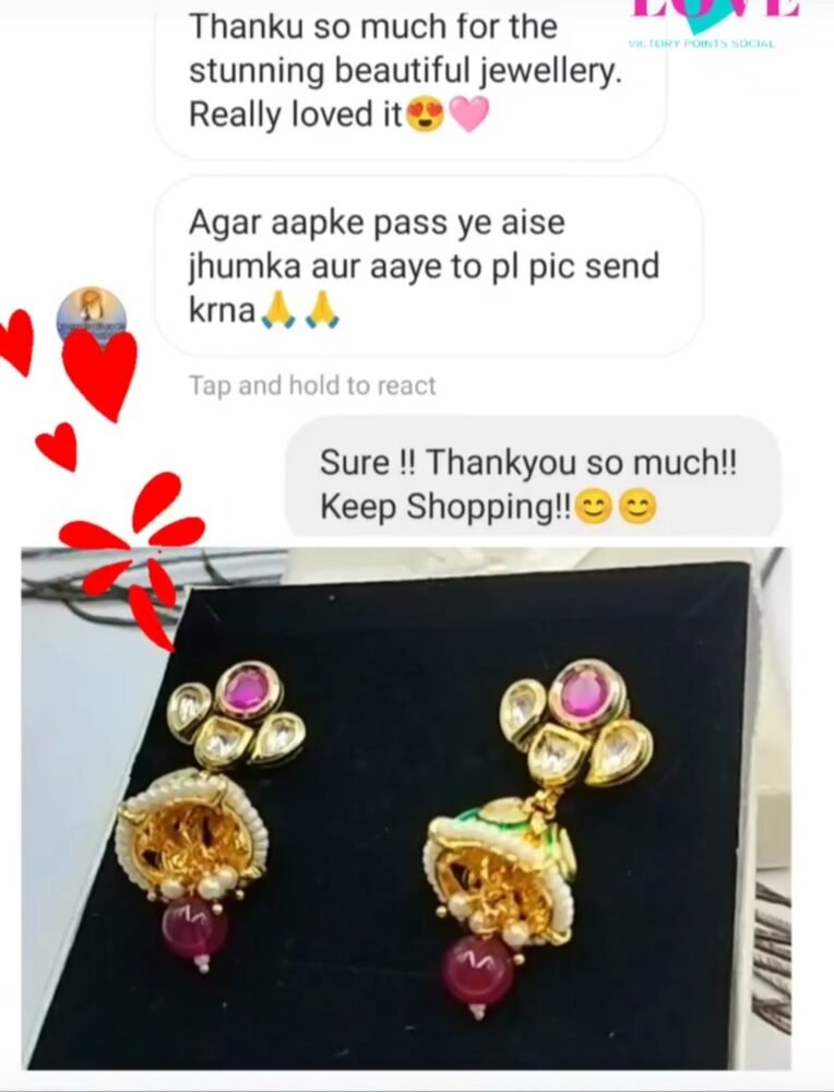 "Customer love for handcrafted jhumka earrings from www.radiantjewels.store – traditional design with vibrant accents."
