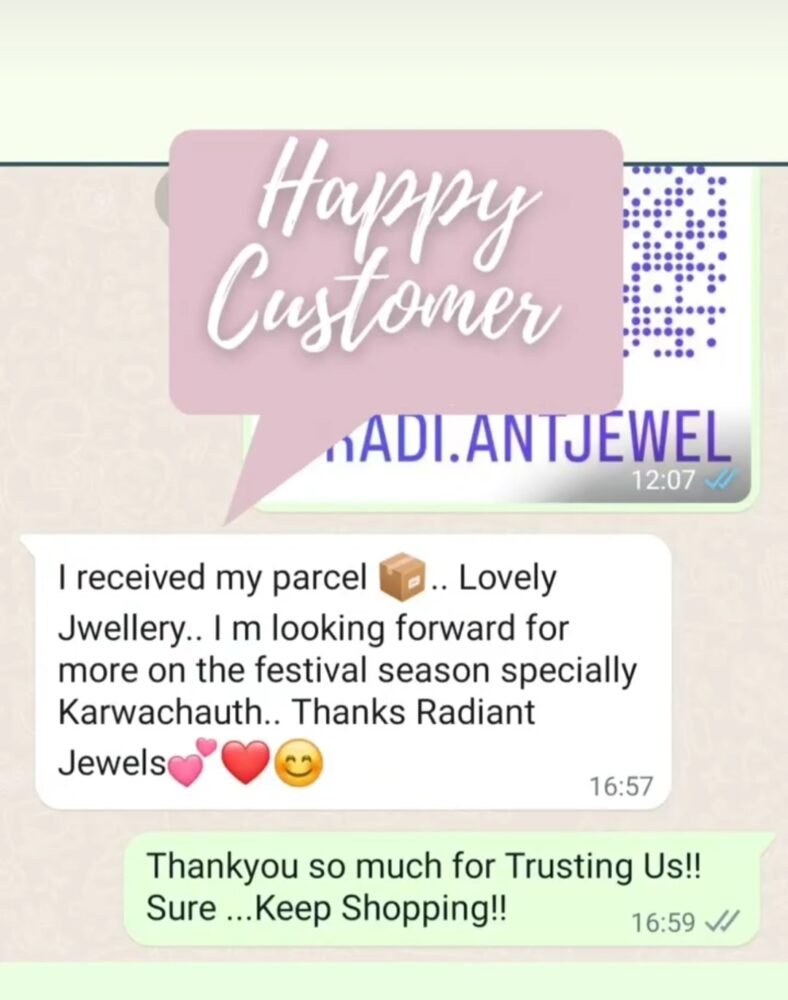 "Happy customer feedback for handcrafted jewelry from www.radiantjewels.store – featuring rings, earrings, necklaces, and more."