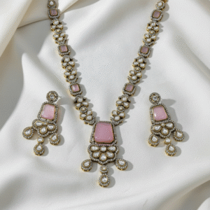 Pink Kundan Long Necklace Set 2| Radiant Jewels Store