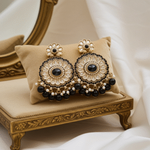 Black Gold Kundan Earrings | Radiant Jewels Store