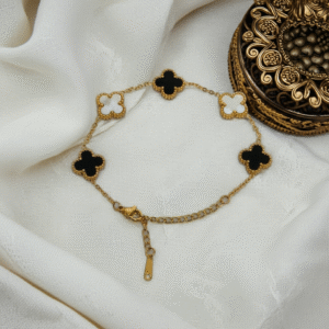 Black & White Clover Charm Bracelet