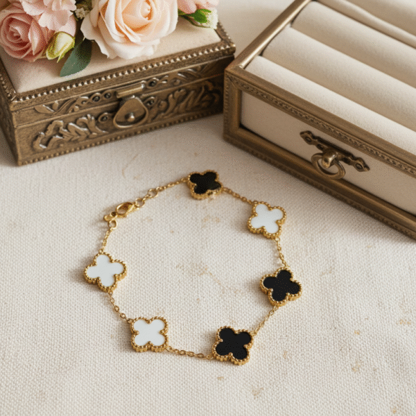 Black & White Clover Charm Bracelet RJS | Radiant Jewels Store