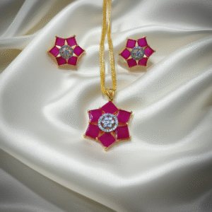 Bold Pink Floral Pendant Set | Radiant Jewels Store