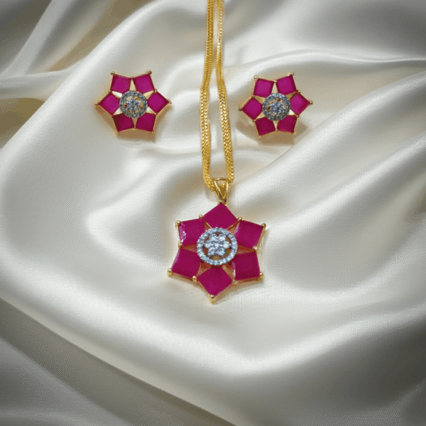 Bold Pink Floral Pendant Set | Radiant Jewels Store