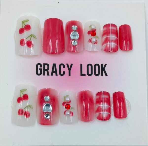 Cherry Charm Press-On Nails |www.radiantjewels.store