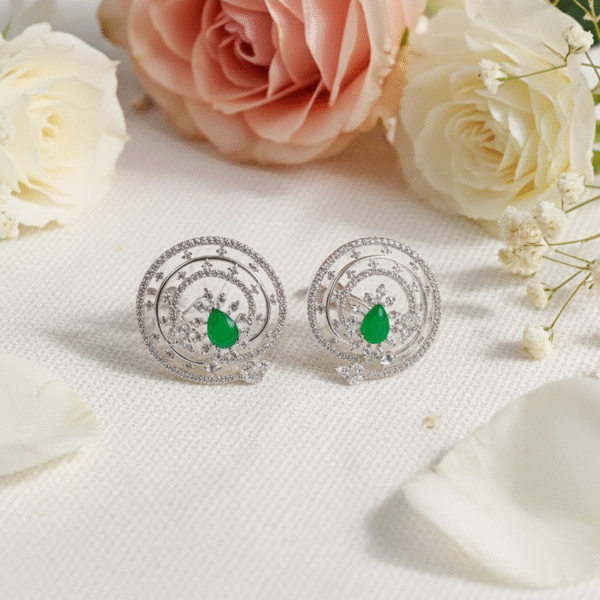Emerald Green & CZ Stud Earrings | Radiant Jewels Store