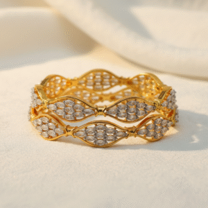 Golden CZ Leaf Motif Bangles | Radiant Jewels Store