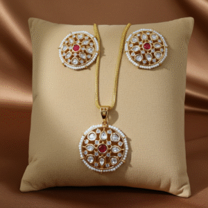 Golden Kundan &Pearl Pendant-Set | Radiant Jewels Store