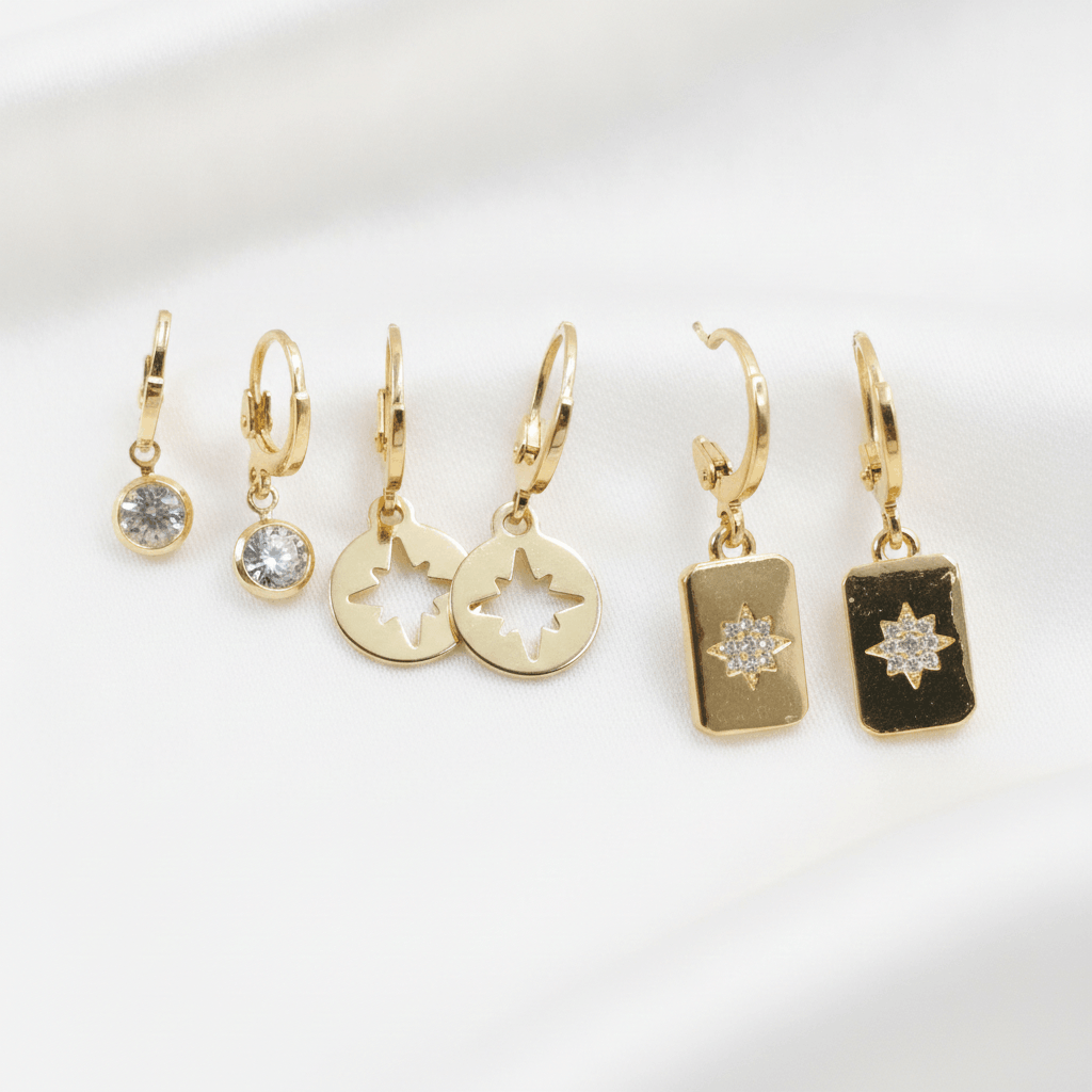 Golden Starburst Charm Earrings Set | Radiant Jewels Store