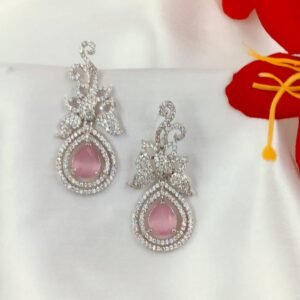Silver CZ Earrings with Pink Stone Drop | www.radiantjewels.store