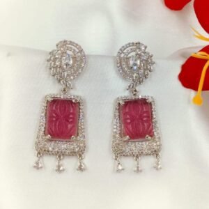 Carved Pink Stone CZ Drop Earrings | www.radiantjewels.store