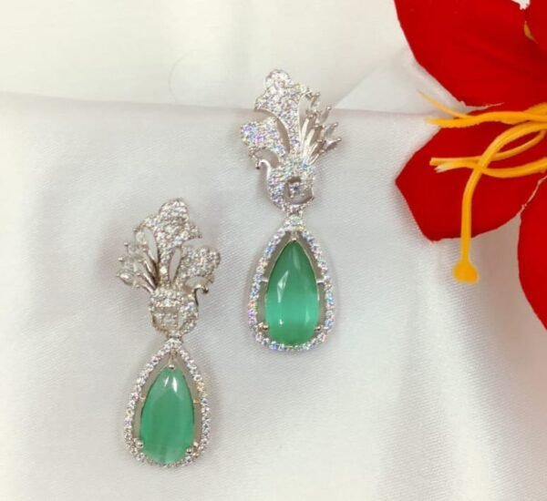 CZ Earrings with Mint Green Drops | www.radiantjewels.store