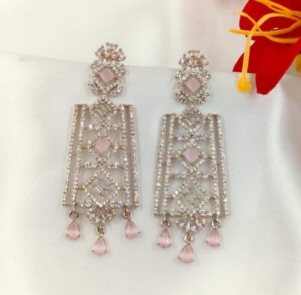Pink Sparkle CZ Earrings from www.radiantjewels.store – Silver-toned pink stud earrings