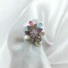 Multicolor CZ Floral Statement Ring with Pearls