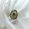 Kundan Oval Ring with Green Stone | www.radiantjewels.store