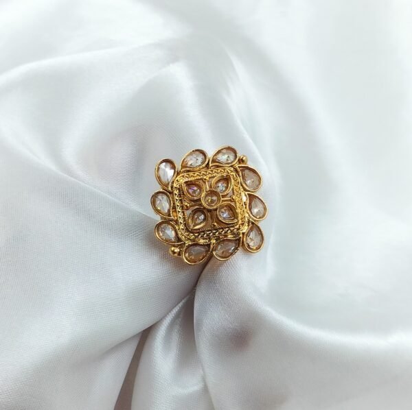 Gold Tone Kundan Ring - Radiant Jewels Exclusive | www.radiantjewels.store