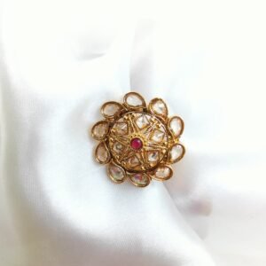 Ethnic Round Kundan Ring available at www.radiantjewels.store – Traditional gold finish with ethnic Kundan charm