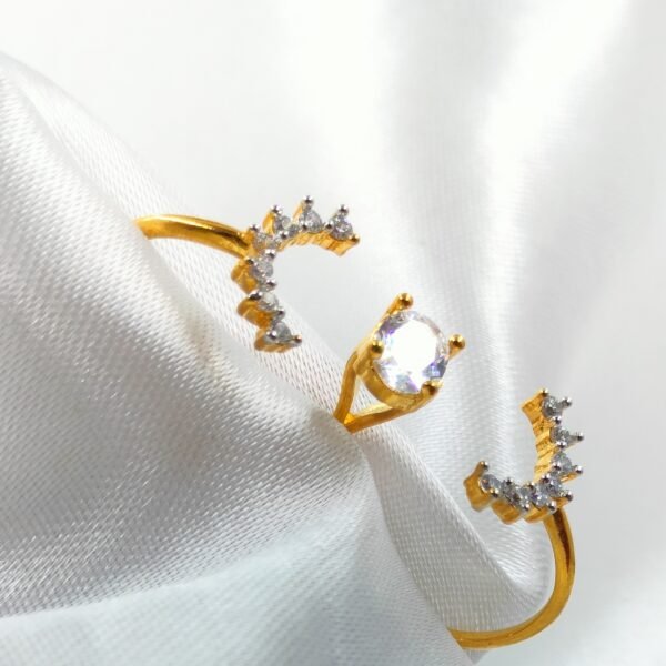 Gold Plated Twin Ring with Solitaire and CZ Accents