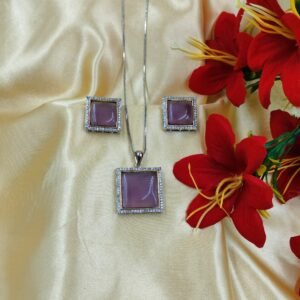 Square Crystal Pendant Set – Elegant festive pendant with earrings | www.radiantjewels.store