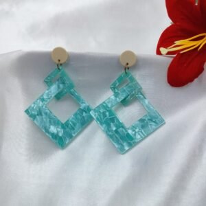 Blue geometric resin drop earrings with abstract square design by www.radiantjewels.store