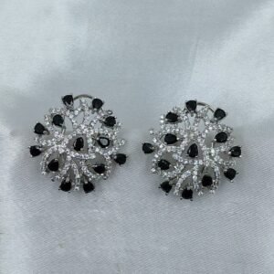 Black & Silver CZ Stud Earrings-www.radiantjewels.store