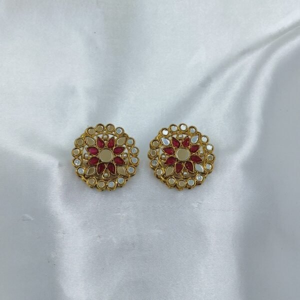 Red Mirror Floral Studs-www.radiantjewels.store