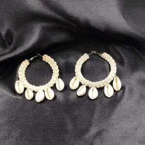Boho Shell Hoop Earrings handcrafted with cowrie shells and braided thread – www.radiantjewels.store