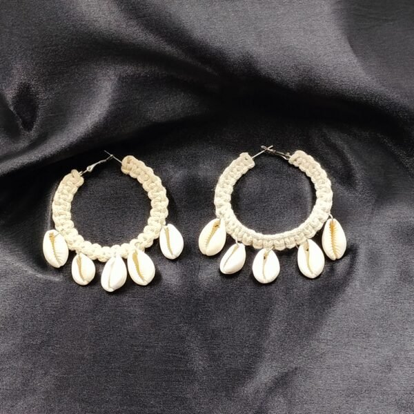 Boho Shell Hoop Earrings handcrafted with cowrie shells and braided thread – www.radiantjewels.store