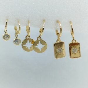 Golden Starburst Charm Earrings Set