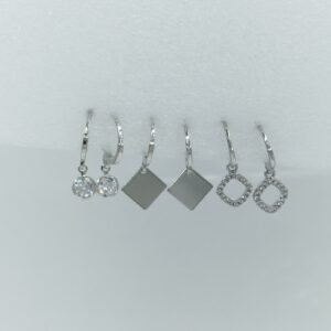 Triple Charm Silver-Toned Earrings Set with round, diamond, and crystal open square danglers – www.radiantjewels.store