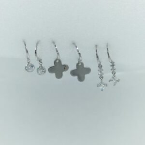 Silver-Toned Triple Charm Earrings Set with zircon, clover, and crystal drop danglers – www.radiantjewels.store