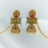 Temple Style Ear Chain Jhumkas with ruby emerald stones and pearls - www.radiantjewels.store