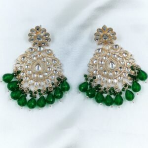 Kundan earrings with green crystal drops and gold finish – www.radiantjewels.store