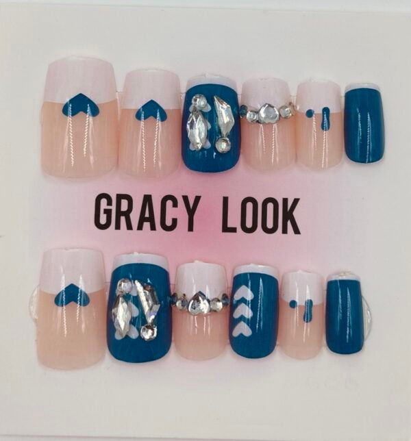 Blue White Press‑Ons | www.radiantjewels.store