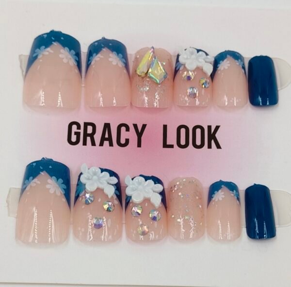 Nude & Blue Press on Nails | Radiant Jewels Store