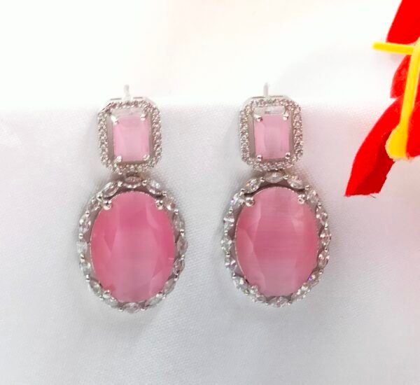 Pink Oval CZ Drop Earrings – Festive Jewelry – www.radiantjewels.store