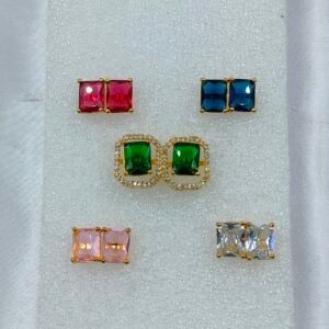 6-in-1 changeable stud earrings set with colorful square-cut stones in gold-plated frames – www.radiantjewels.store