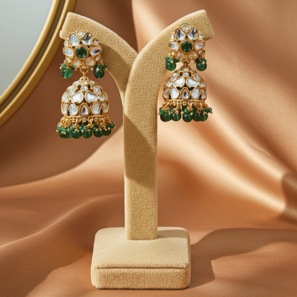 Kundan Jhumka with Green Pearls | Radiant Jewels Store