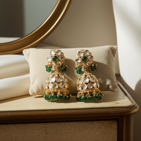 Kundan Jhumka with Green Pearls rjs | Radiant Jewels Store