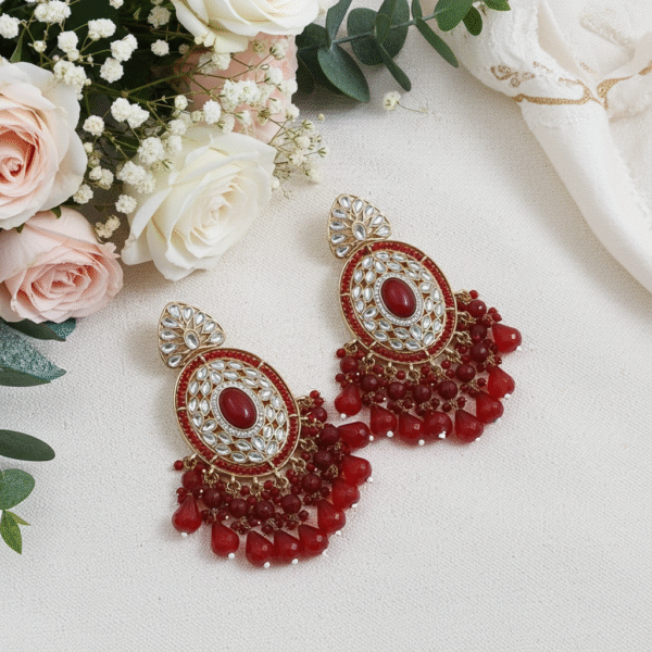 Maroon Kundan Earrings | Radiant Jewels Store