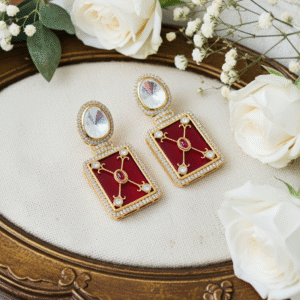 Maroon Kundan Fusion Earrings | Radiant Jewels Store