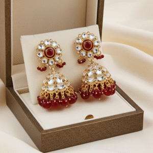 Maroon Kundan Jhumki Earrings | Radiant Jewels Store