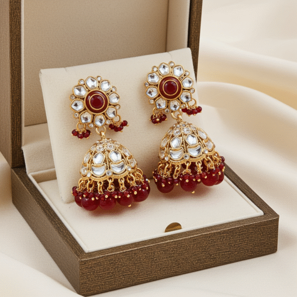 Maroon Kundan Jhumki Earrings | Radiant Jewels Store