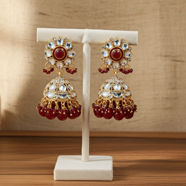 Maroon Kundan Jhumki Earrings RJS | Radiant Jewels Store