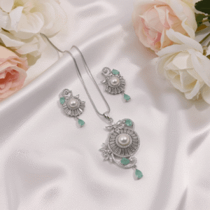 Mint Green Pearl & Crystal Pendant Set | Radiant Jewels Store