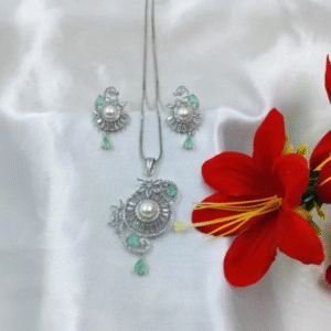 Mint Green Pearl & Crystal Pendant Set | www.radiantjewels.store