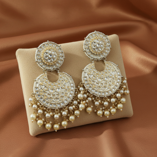 Pearl Kundan Chandbali Earrings RJS | Radiant Jewels Store